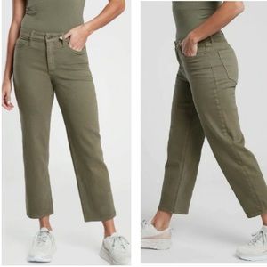 EUC Athleta Olive Flex Straight Crop Jeans